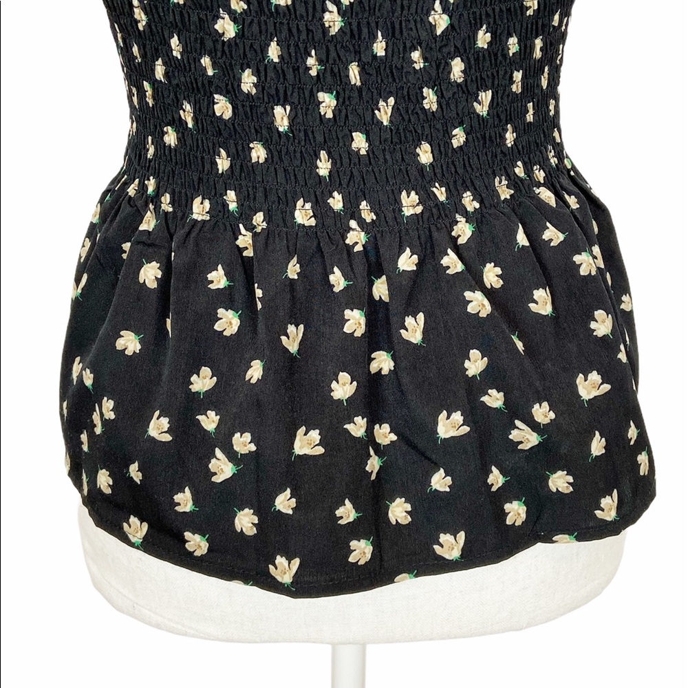 Etophe Studio Black Floral Top Straps Peplum Hem M - Picture 8 of 10